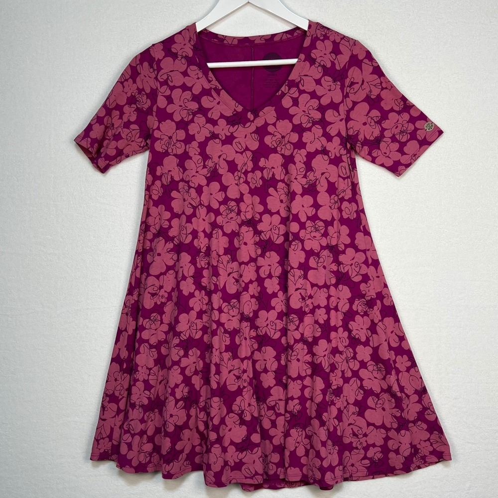 Life is Good Pink Floral T-Shirt Dress XS Short Sleeve V-Neck Casual Cotton Soft